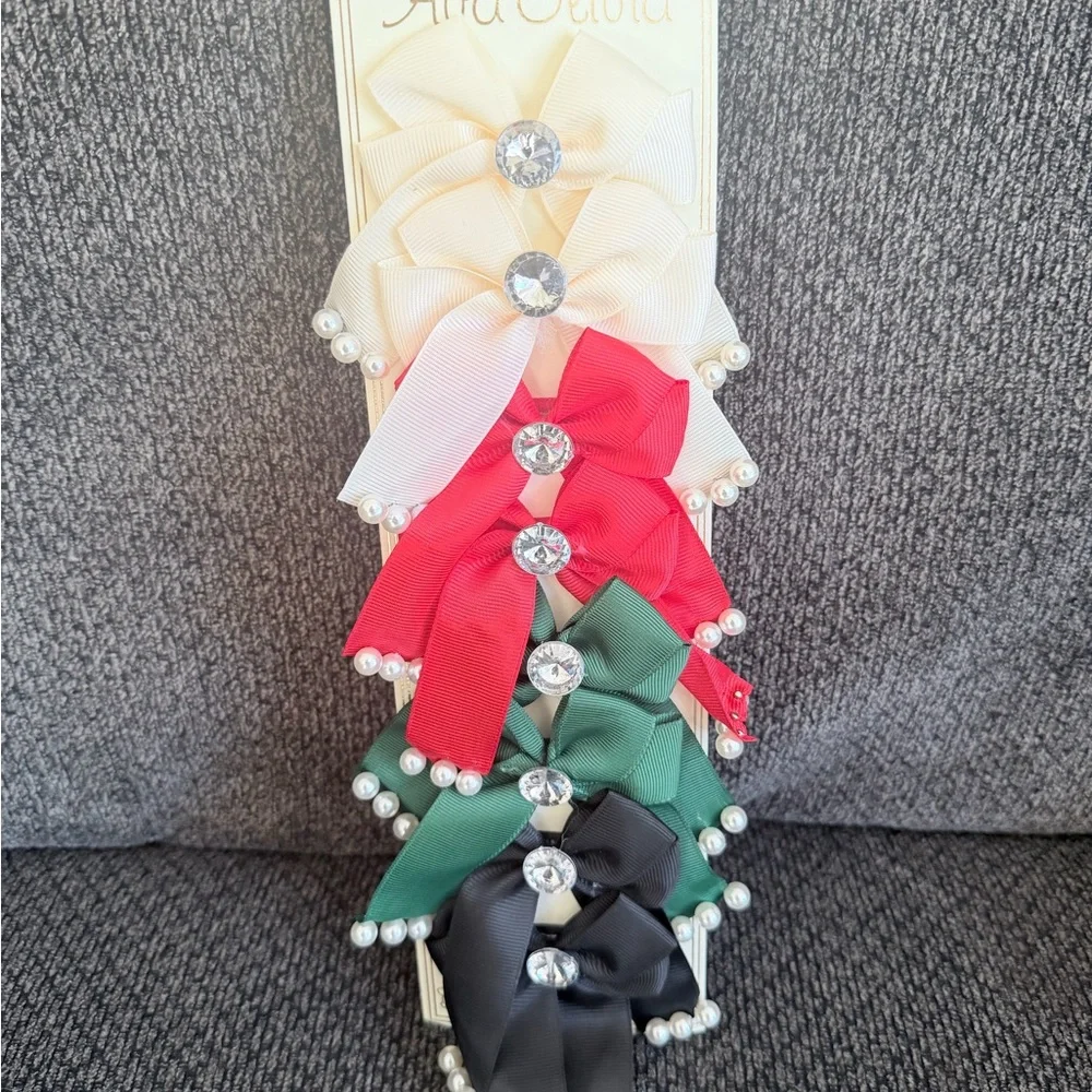Ava Olivia Colorful clip Bow 4 Sets with Rhinestones and pearls